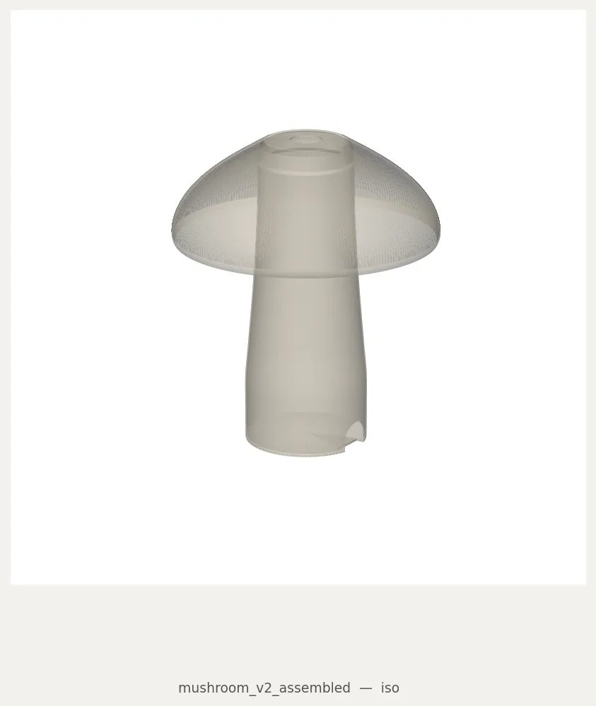Mushroom lamp, cap on stem, working render